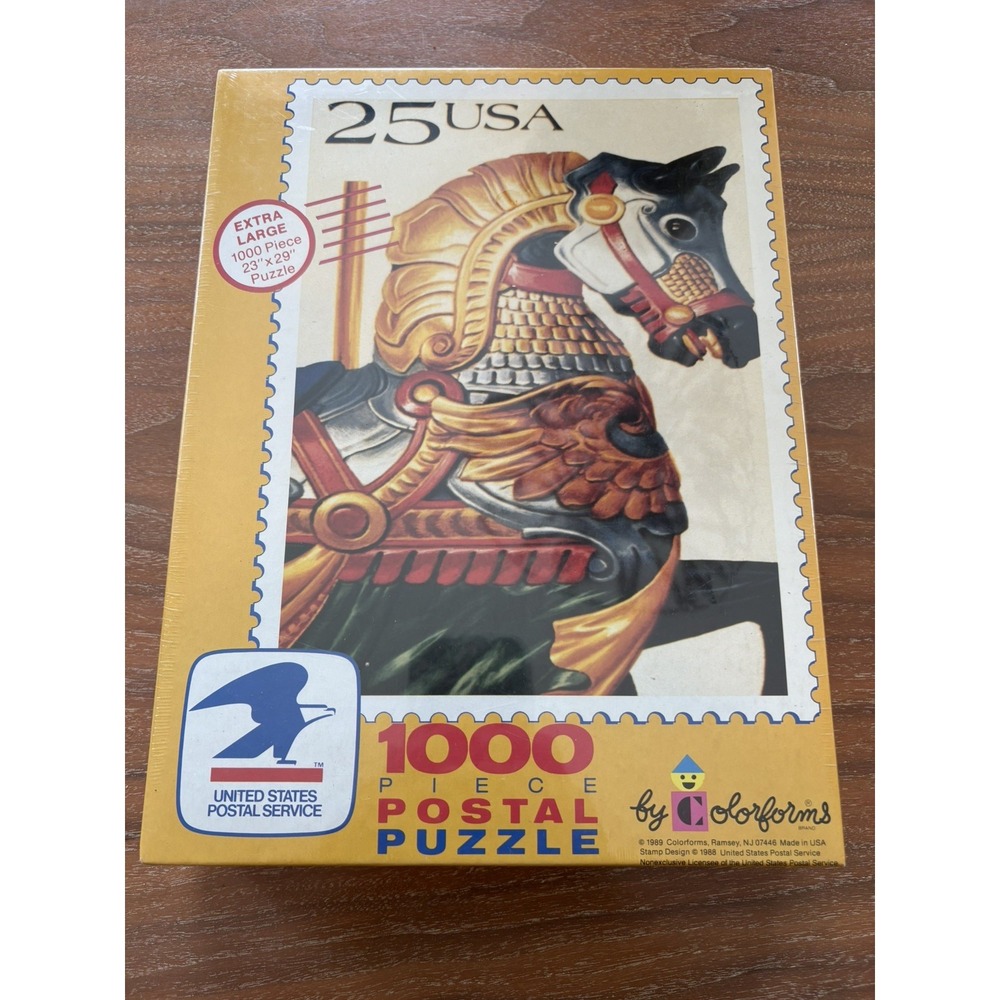 Carousel Horse Stamp Postal Puzzle USPS 1989 by Colorforms 1000pc 23"x29" sealed